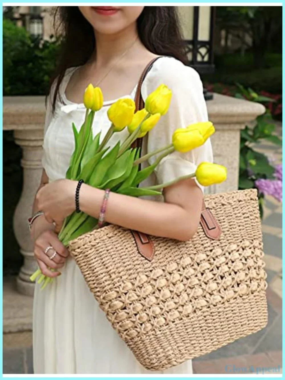 Women's Straw Shoulder Bag Rattan Woven Tote Handbag